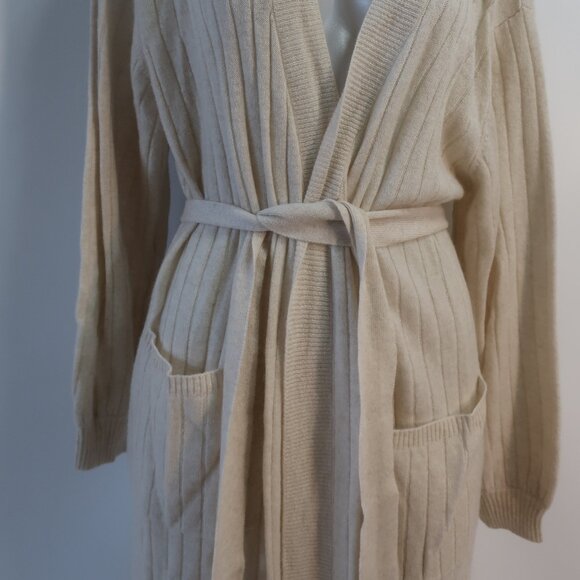 NWT Womens Crush Beige Ribbed Pure Cashmere Long Duster Cardigan Sweater 2 US/M - Picture 9 of 16